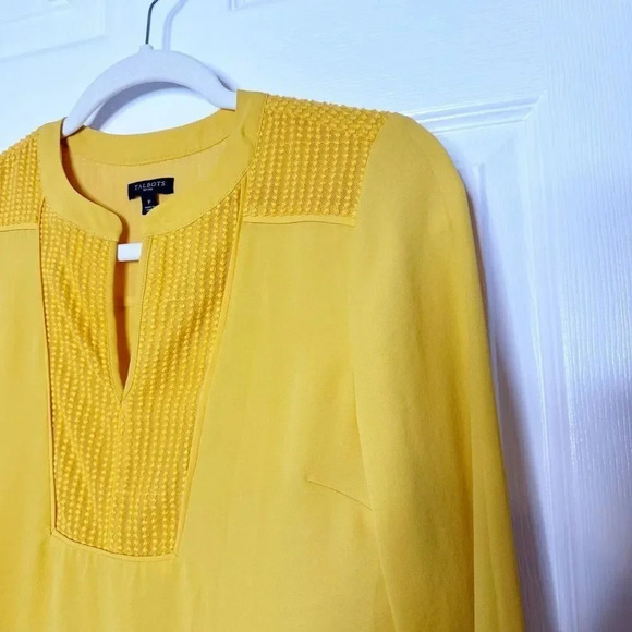TALBOTS Womens Petite Yellow Textured Flowy Blouse Long Sleeve - Picture 2 of 6